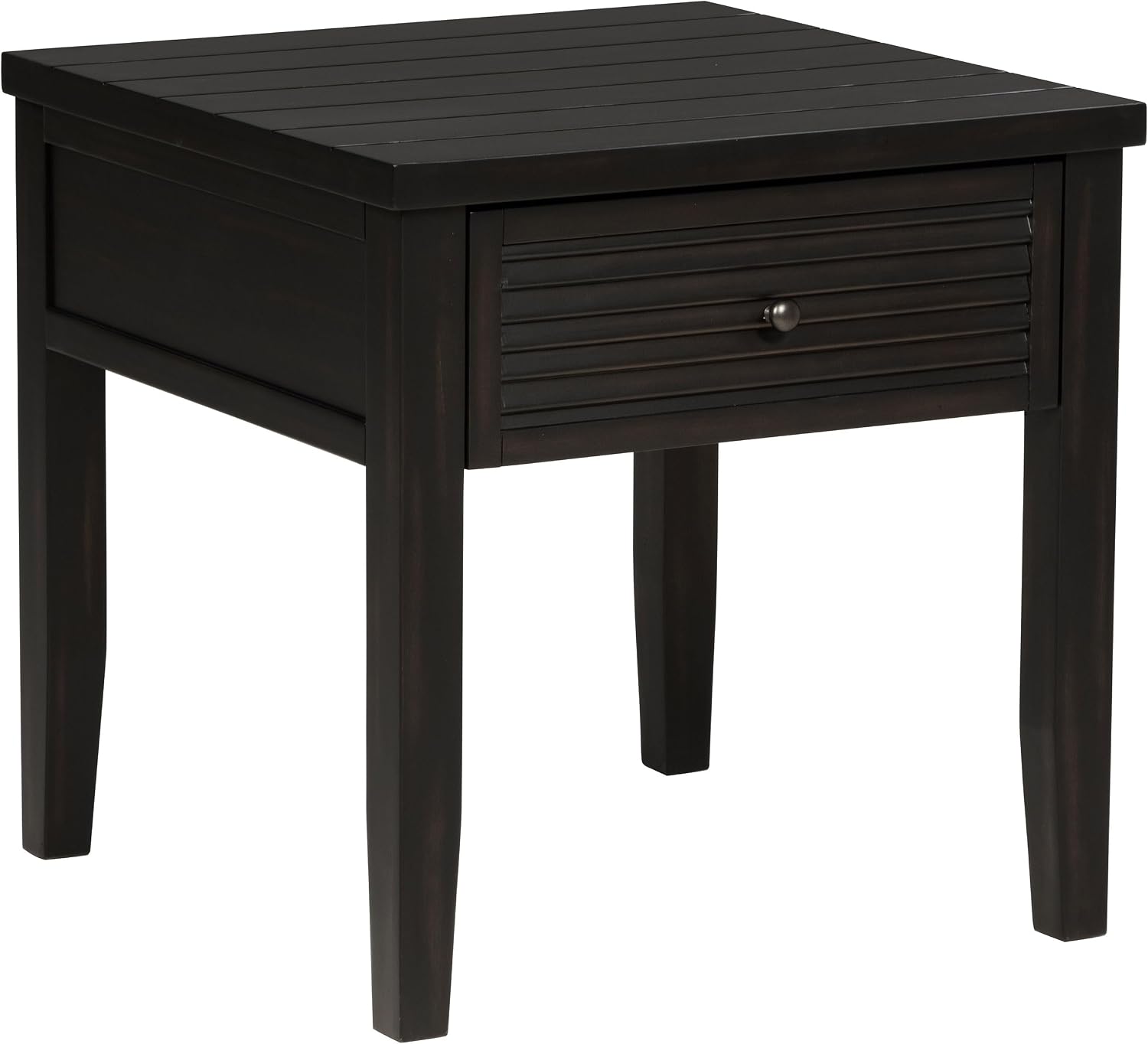 Sutter, End Table, Side Table, Java Pine Veneer Accent Table, Square Living Room Table with 1 Drawer, Planked Top, 24 Inches Wide