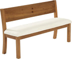 55" Solid Wood Entryway Bench Farmhouse Dining Bench with Backrest Long Window Bench with Cushion, Upholstered Storage Bench for Hallway Dining Room Bedroom, Sherpa White & Brown
