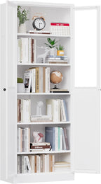 72" White Storage Cabinet Metal Kitchen Pantry Cabinet with Glass Doors & Adjustable Shelves,Freestanding Storage Organizer Utility Cupboard for Pantry, Kitchen, Bathroom