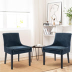 COLAMY Modern Dining Chairs Set of 2, Upholstered Accent Side Leisure Chairs with Mid Back and Wood Legs for Living Room/Dining Room-Blue