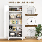 71" Tall Metal Kitchen Pantry Cabinet, Freestanding Steel Storage Cabinet with Doors, 4 Adjustable Shelves, for Dining Room, White