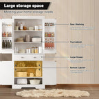 72” Kitchen Pantry Cabinet, Tall Storage Cabinet with 4 Doors and 1 Drawer, Cupboard with 6 Hanging Shelves and Adjustable Shelves for Kitchen, Dining Room, Living Room, White