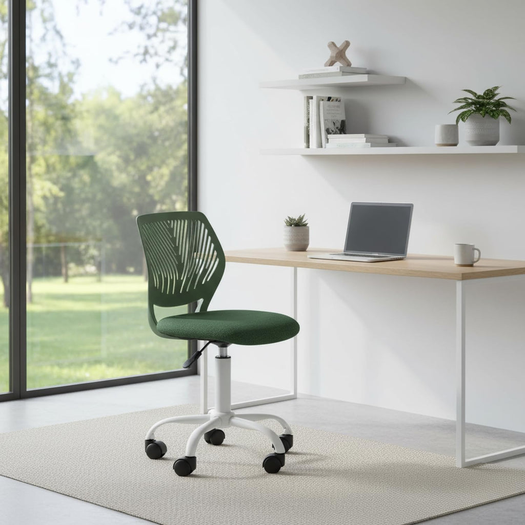 FurnitureR Kids Swivel Desk Chair, Height-Adjustable Armless Study Chair with Fabric Cushion & Ventilated Backrest, Smooth-Rolling Task Chair for Children & Teens, Perfect, Green