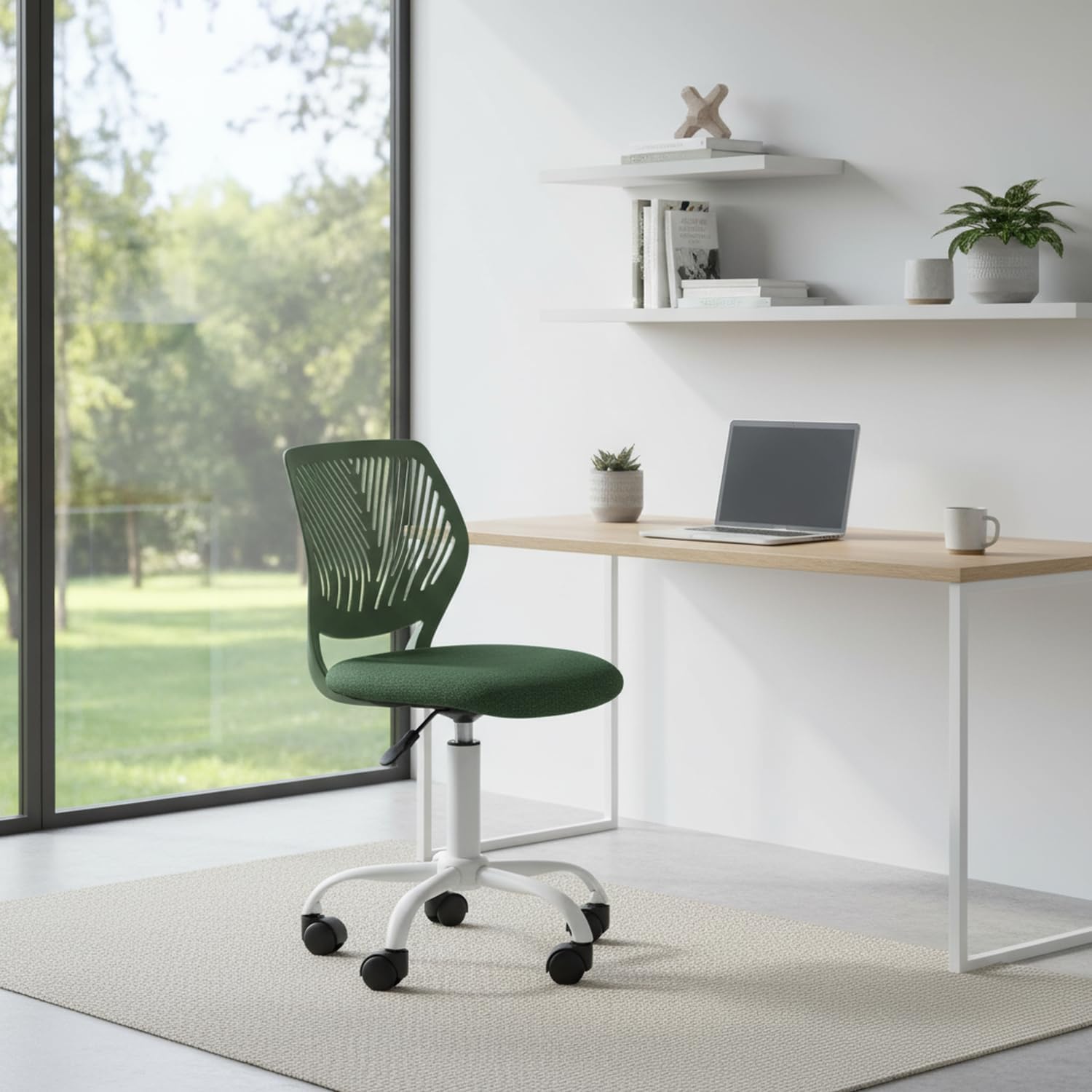 FurnitureR Kids Swivel Desk Chair, Height-Adjustable Armless Study Chair with Fabric Cushion & Ventilated Backrest, Smooth-Rolling Task Chair for Children & Teens, Perfect, Green
