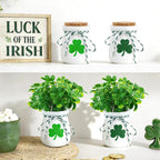 St. Patrick’s Day Decorations for Table – 4 Pack Mini Shamrock Decoration Vases with Artificial Shamrock Picks, St Patrick’s Day Decor for Home & Office