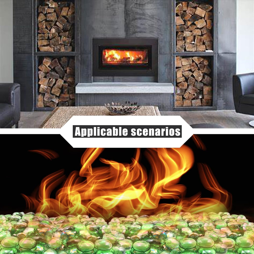 Flat Glass Marbles 1 Pound Vase Filler Fire Pit Glass Pebbles for Indoor Plants, Aquarium Fish Tank Decorations, Home Decor, Fire Pit, Landscaping, Arts Crafts (Green)