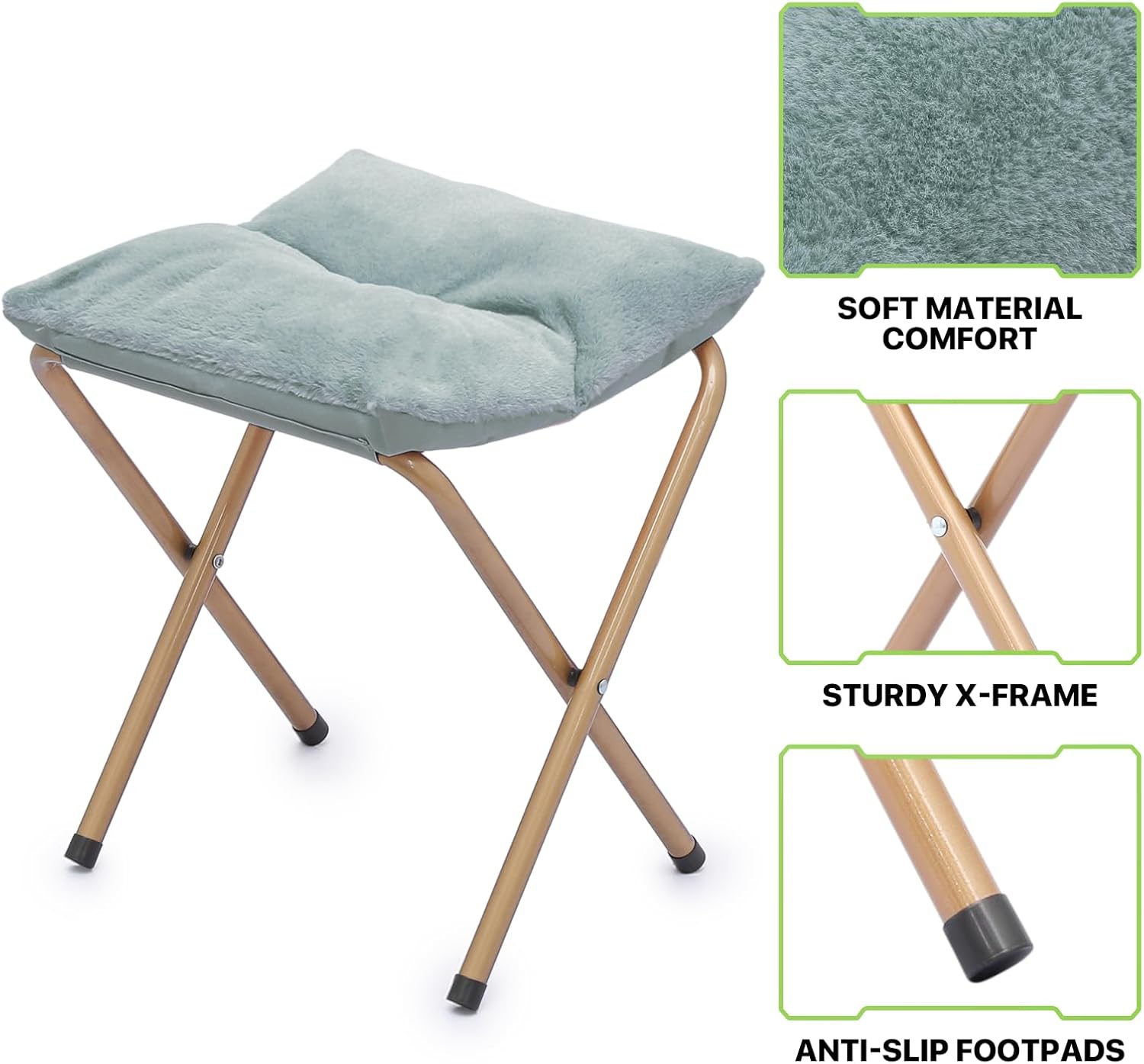 Magshion Folding Saucer Chair for Adults with Ottoman, Circle Reading Chair for Bedroom, Living Room & Dorm, Furry Comfy Accent Seat with Metal Leg & Thick Padded for Small Spaces (Teal, 2 Pack)