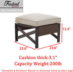 Festival Depot Patio Ottoman Footstool Outdoor Furniture with Wicker Rattan, X Shape Slatted Steel Frame Foot Rest with Premium Fabric Soft Cushion Square for Garden Yard Lawn All-Weather