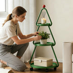 Tree-Shaped Side Table Metal 3-Tier End Table with Rolling Wheels Couch Tables for Small Space, Living Room, Bedroom Green