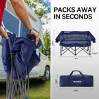 Double Camping Chairs Padded Loveseat Chair for 2 Person - Heavy Duty Oversized Camping Couch for Adults Outdoor Lawn Beach - Portable Folding Sofa with Cup Holders and Carry Bag, Navy Blue
