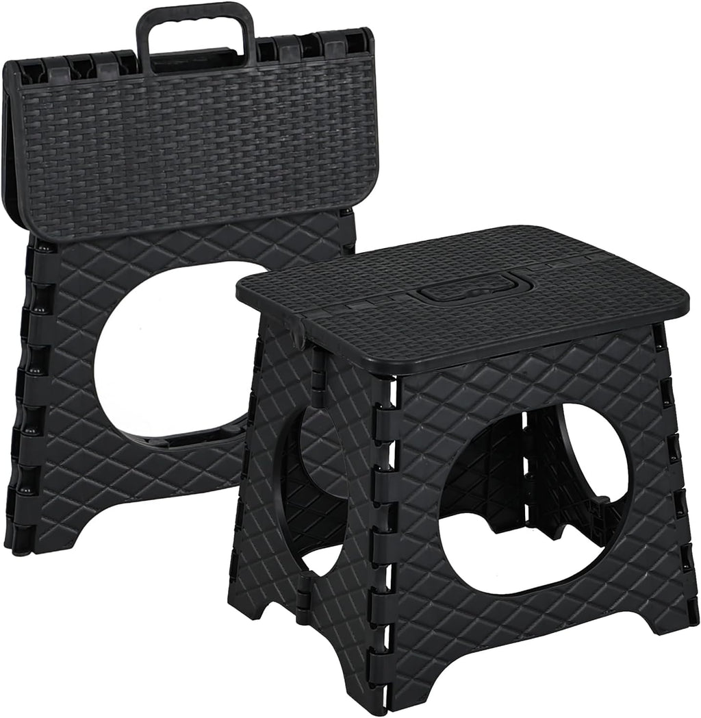 Folding Step Stool, 10 inch Non-Slip Foldable Stools, Step Stool with Handle, Lightweight for Kitchen, Bathroom, Bedroom, Garden, Black, 2 PCS