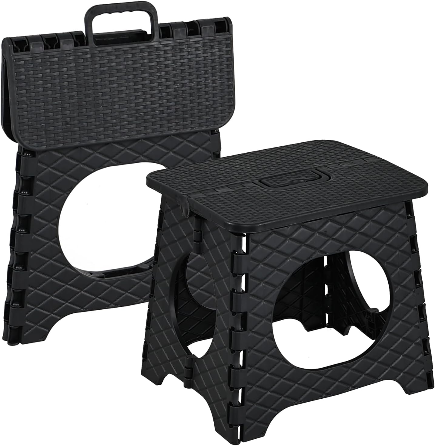 Folding Step Stool, 10 inch Non-Slip Foldable Stools, Step Stool with Handle, Lightweight for Kitchen, Bathroom, Bedroom, Garden, Black, 2 PCS