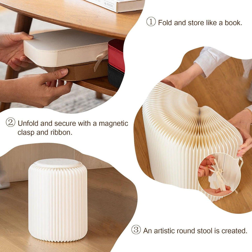 Foldable Paper Stool - Portable Modern Design Cardboard Furniture - Honeycomb Design Load-Bearing - Kraft Paper Collapsible Seat Stool with PU Cushion - Stool/Side Table,Black,L:44CM/17in