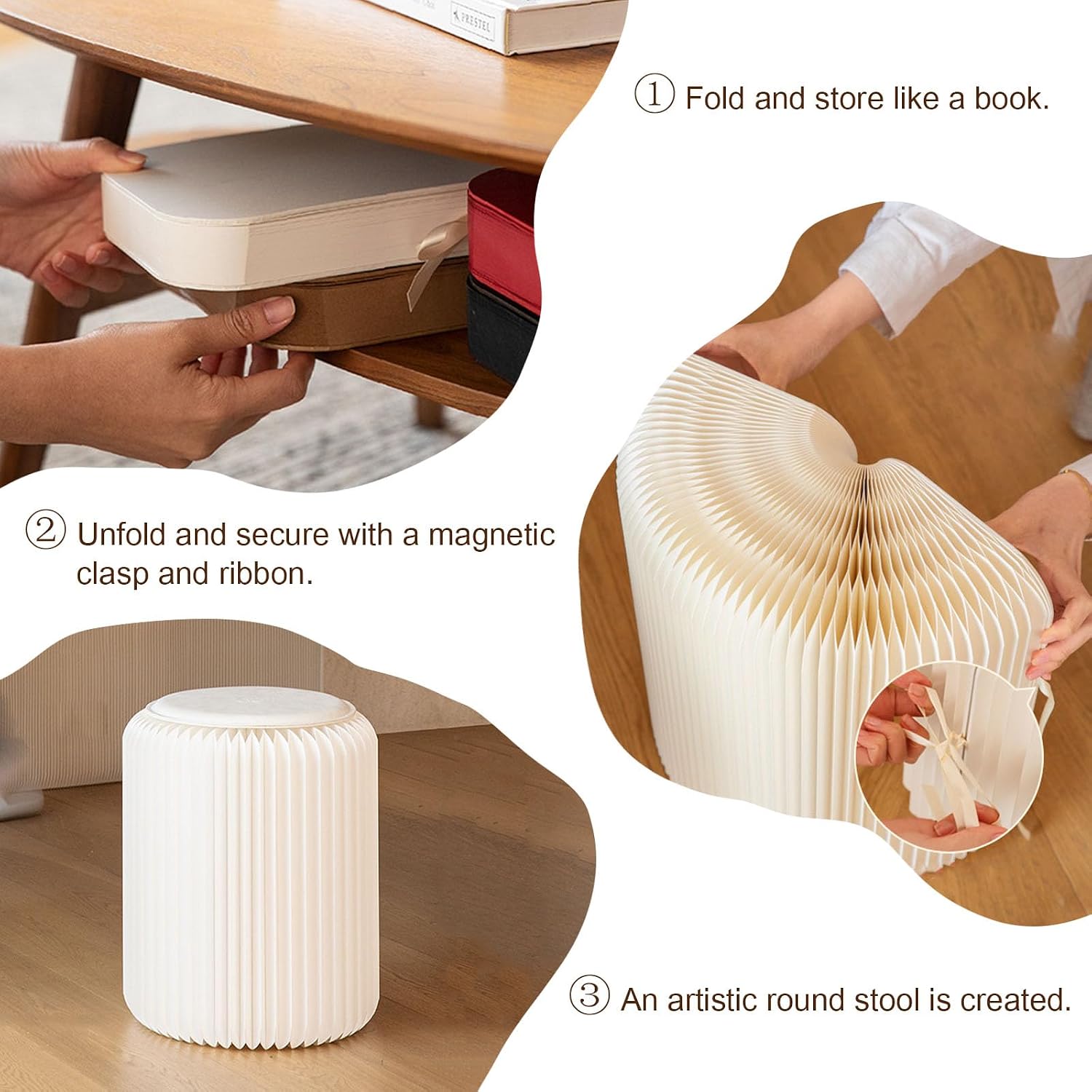 Paper Folding Stool with PU Cushion - Honeycomb Design Portable Folding Stool - Strong Load-Bearing Capacity - an Be Used As a Shoe Bench, Side Table, or Bedside Table,Red,L:37CM/14.5in