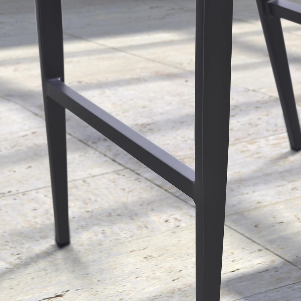 PURPLE LEAF Counter Height Bar Stool Set of 2 Modern Aluminum Rattan Wicker Outdoor Barstools with Backrest and Cushion for Kitchen Lawn Pool Bar Chairs Dark Grey
