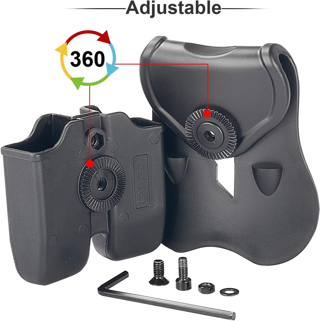 Double Magazine Pouch Fit Glock 17 19 22 23 26 27 31 32 33 34 35 37 38 39-9mm .40 Cal Dual Stack Mag Holder | Polymer Paddle Holster | 360°Adjustable Cant | Ambidextrous | Outside Waistband | Black