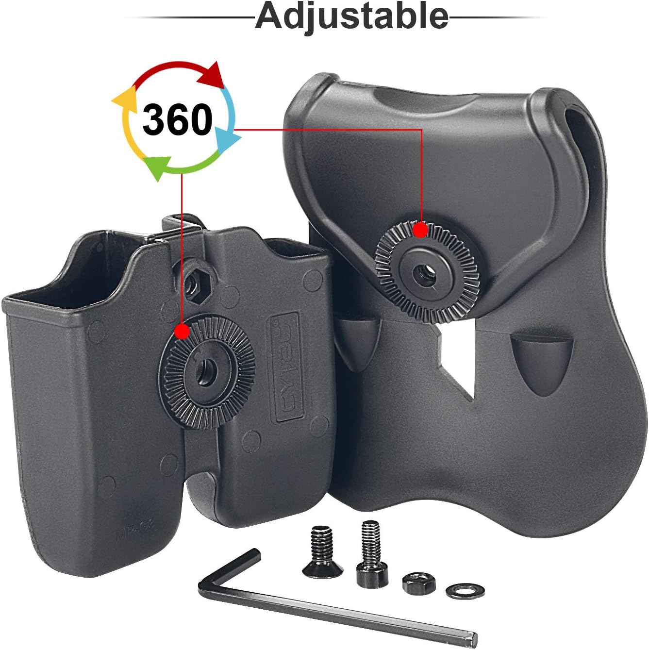 Double Magazine Pouch Fit Glock 17 19 22 23 26 27 31 32 33 34 35 37 38 39-9mm .40 Cal Dual Stack Mag Holder | Polymer Paddle Holster | 360°Adjustable Cant | Ambidextrous | Outside Waistband | Black