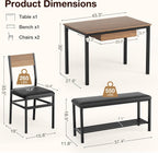 43.3" Dining Table Set for 4 with Drawer Storage, Dining Table with Chairs and Upholstered Bench, Lower Shelf, Space-Saving Wooden Table for Apartment, Kitchen, Dining Room