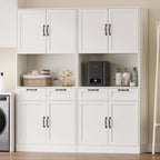 71" Tall Pantry Cabinet with Charging Station, Freestanding Kitchen Pantry Storage Cabinet with Adjustable Shelves & 2 Drawers, Kitchen Hutch with Open Countertop for Dining Room, White