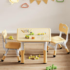 Brelley Height Adjustable Toddler Table and 2 Chairs Set, Beige | Table Supports 280 lbs, Wooden Drawing Activity Desk, Classroom/Daycare/Home, Children Multi-Activity Table for Ages 3-8
