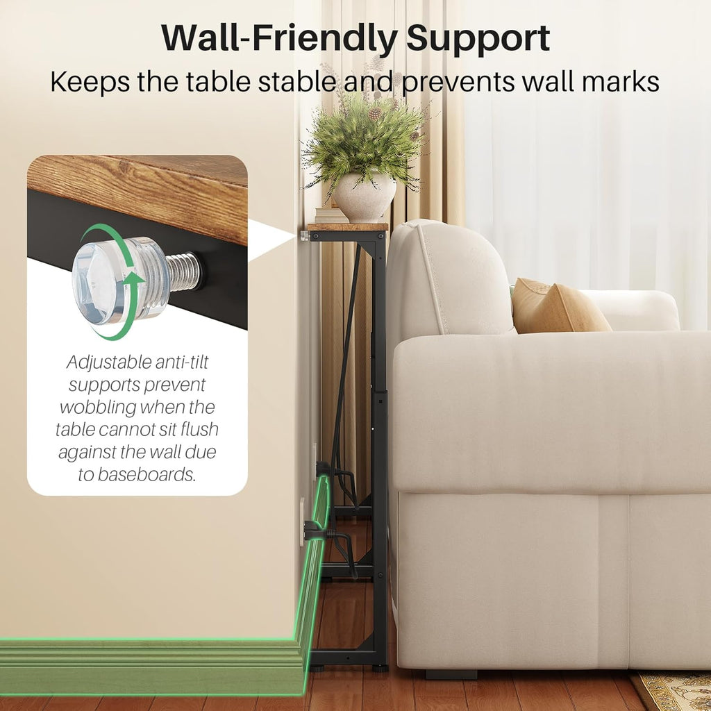 Kitstorack 94.5" Extra Long Behind Couch Table, Adjustable Height Narrow Console Table with 2 Power Strips, Split Design for Separate Wall Use, Anti-Scratch Tip, Rustic Brown for Living Room