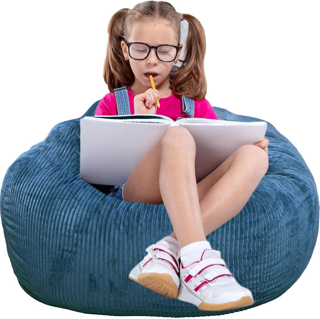 Bean Bag Chair, with Faux Fur Cover for Teens and Kids, Foam Bean Bag Chairs, Soft Faux Fur Fabric, Round Fluffy Bean Bag Sofa