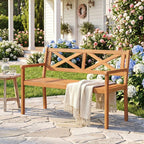 Solid Acacia Wood Outdoor Chair Armrests Backrest 44in Seat 800lb Capacity Backyard
