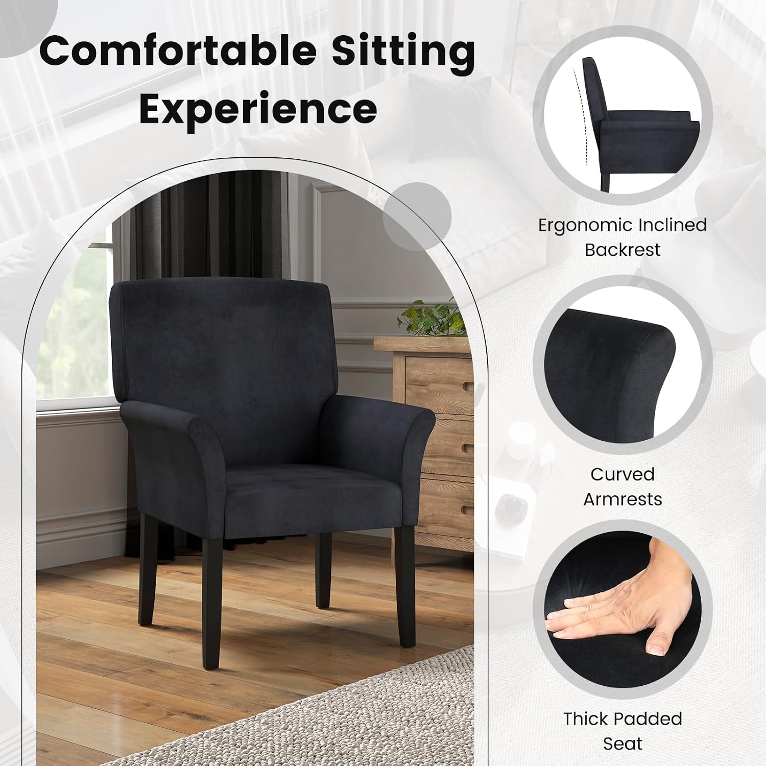 POWERSTONE Executive Accent Chair Set of 2 Fabric Guest Chair Office Chair Reception Waiting Room Armchair with Wooden Legs Single Sofa Home Theater Seating, Black
