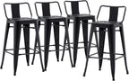 30 inch Metal Bar Stools Set of 4 Bar Height Stools with Backs Industrial Low Back Bar Chairs for Indoor Outdoor Matte Black