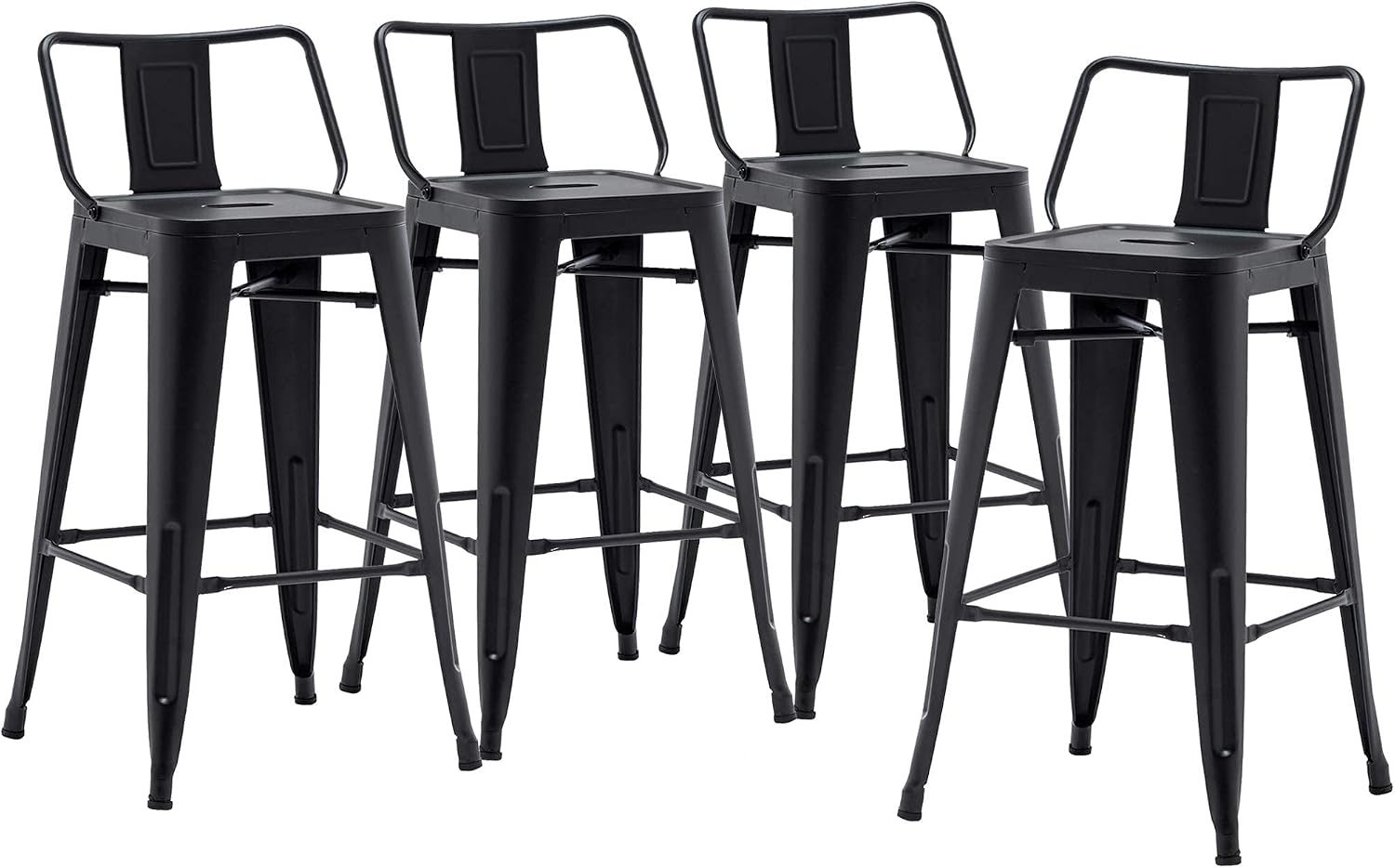 30 inch Metal Bar Stools Set of 4 Bar Height Stools with Backs Industrial Low Back Bar Chairs for Indoor Outdoor Matte Black
