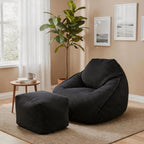 WHGBJA 4FT Bean Bag Chair for Adults/Kids with Ottoman,35D Memory Foam Filled,Cozy Fluffy Gaming Chair for Living Room, Bedroom (Black)