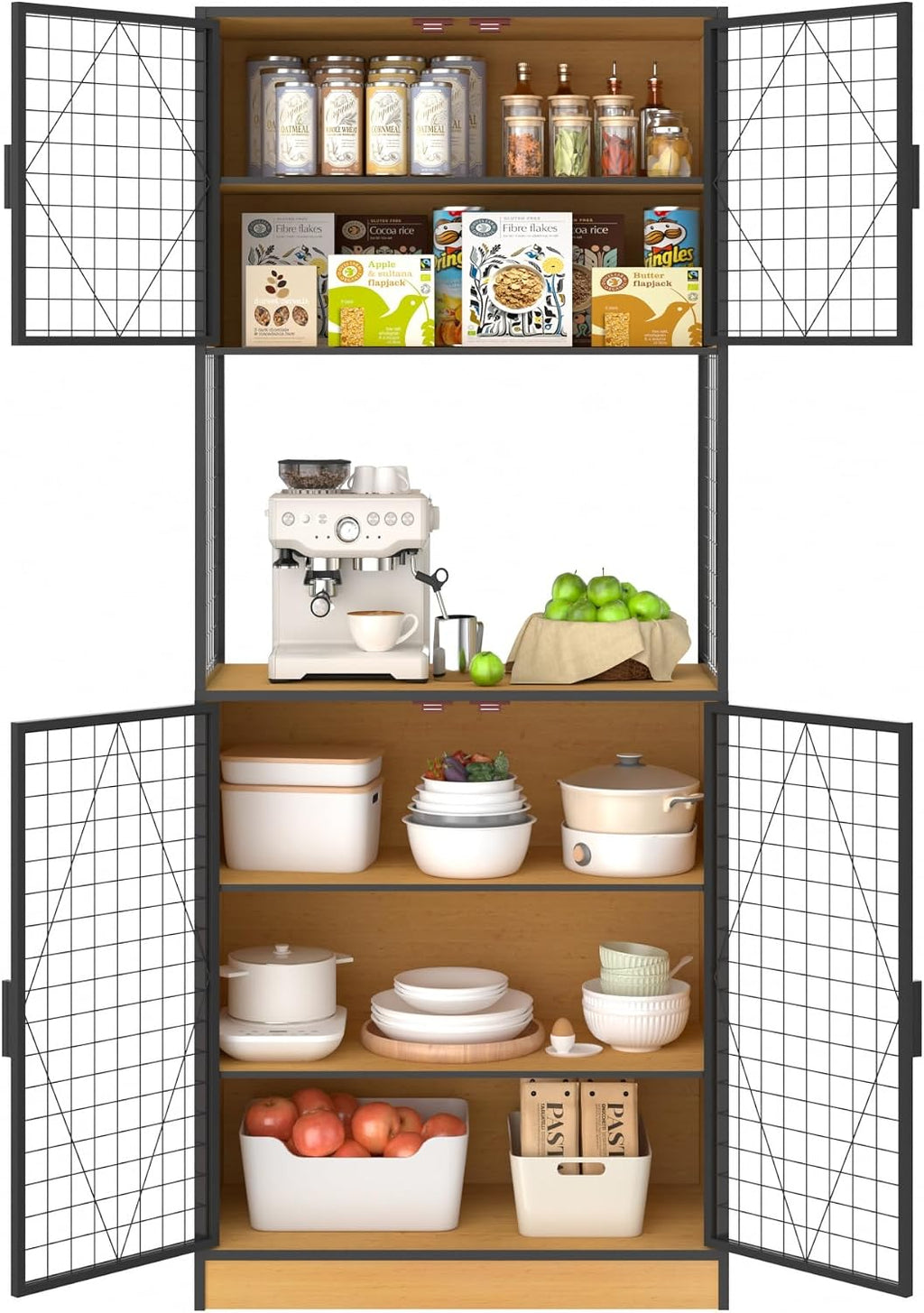 VECELO 72in Tall Kitchen Pantry Cabinet with Doors and Shelves, Large Freestanding Storage Cupboard with Countertop Hutch for, Oak