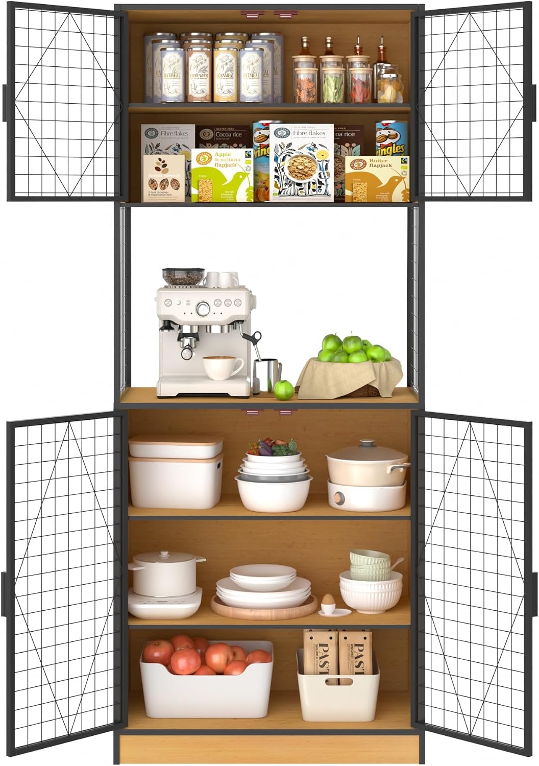 VECELO 72in Tall Kitchen Pantry Cabinet with Doors and Shelves, Large Freestanding Storage Cupboard with Countertop Hutch for, Oak