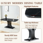 Modern Dining Table Set for 6, Faux Marble Kitchen Table Chairs Set, 63" Rectangular MDF Table Upholstered Chrome Chairs, Easy Clean for Dining Room