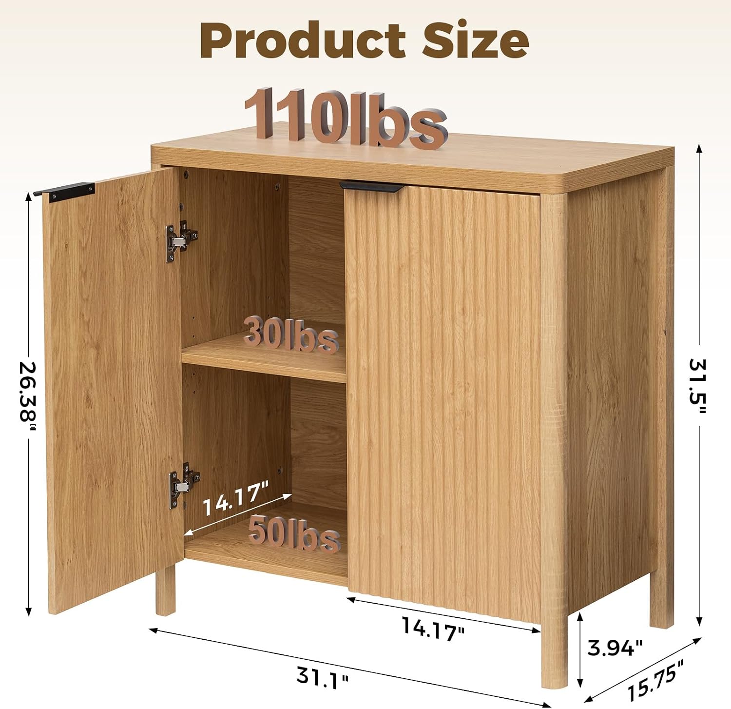 HOMMPA 31.5'' Sideboard Buffet Cabinet with Storage Fluted Sideboard Buffet with Adjustable Shelves Coffee Bar Console Table Cabinet for Hallway Entryway Living Room or Kitchen Natural