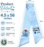 Father's Day Wreath Sash for Front Door, 4.5 x 56 Inch Blue Satin Ribbon with Happy Father's Day I Love My Dad Design, Garland Accessory for Porch Home Decor