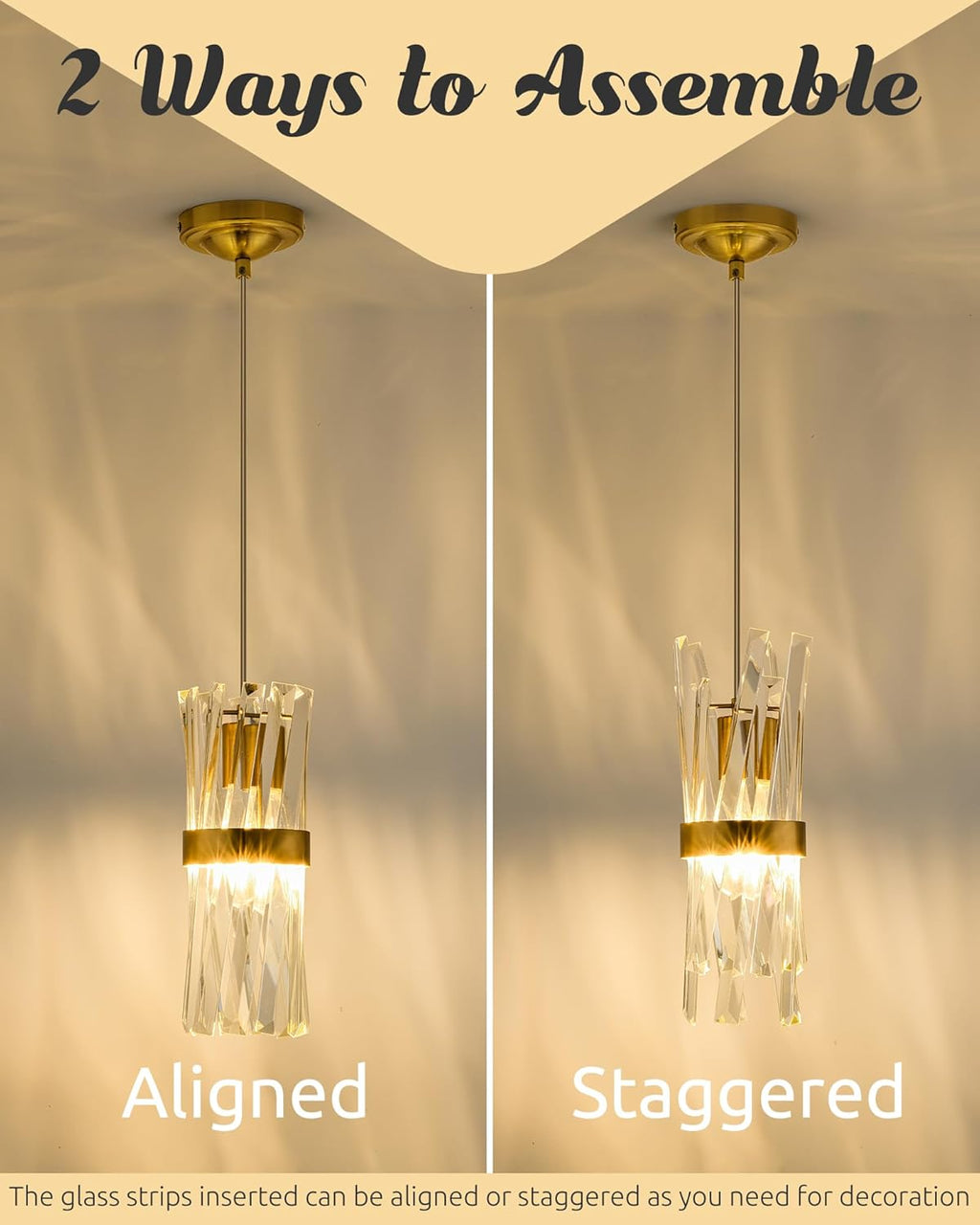 Ken & Ricky Pendant Lights Kitchen Island Gold 3 Pack,Crystal Pendant Lighting Over Island,Modern Pendant Light Fixtures for Dining Room Bedroom Bathroom Livingroom