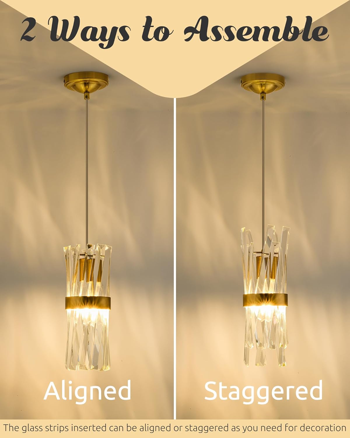 Ken & Ricky Pendant Lights Kitchen Island Gold 3 Pack,Crystal Pendant Lighting Over Island,Modern Pendant Light Fixtures for Dining Room Bedroom Bathroom Livingroom