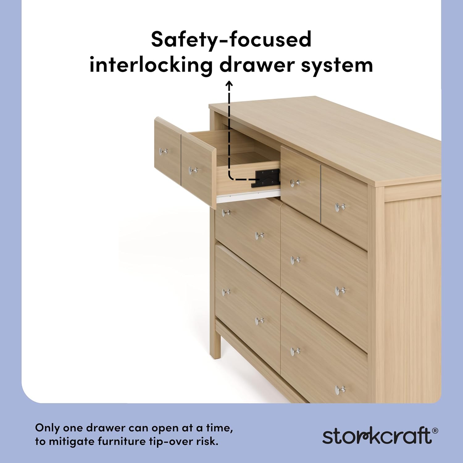 Storkcraft Horizon 6 Drawer Dresser, Driftwood | GREENGUARD Gold Certified, Wood Dresser for Nursery & Kids Bedroom, Nursery Storage with Interlocking Drawer System
