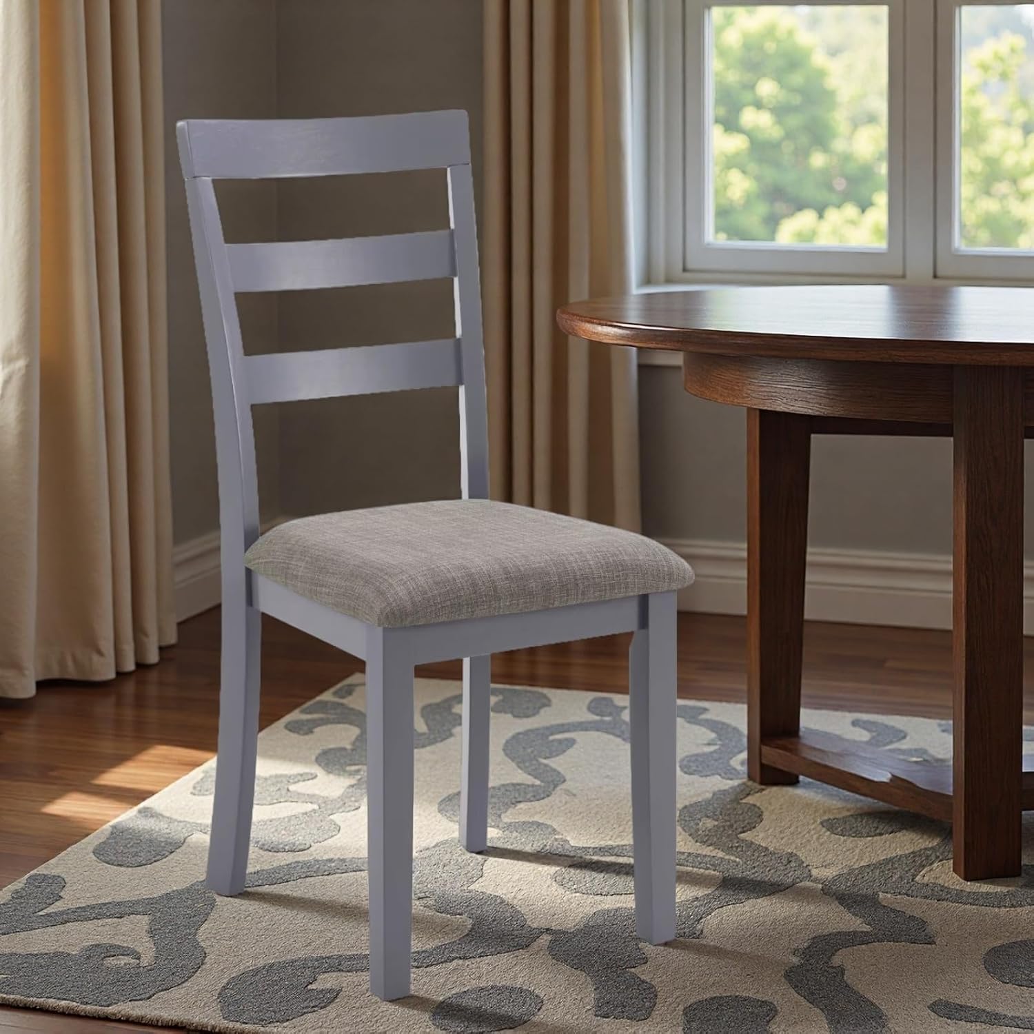 Dining Chairs Set of 2, Wooden Upholstered Kitchen Chairs with Solid Wood Legs & High Ladder Back, 275lbs Capacity, Comfortable Farmhouse Style Kitchen Chairs for Dining Room, Dark Brown