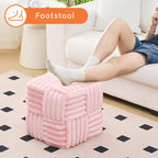 Faux Fur Ottoman Footrest 15.7" Square Vanity Stool, No Assembly Required, Soft Padded Seat for Bedroom, Living Room, Entryway (Pink)