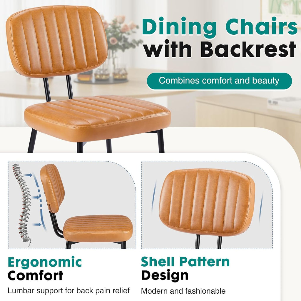 OLIXIS Dining Chairs Set of 6, Modern Upholstered Mid Century Kitchen Chairs with Faux Leather Cushion Seat, Backrest & Metal Legs for Living Room, Bedroom, Home Office, Brown