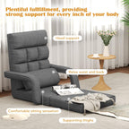 Floor Gaming Chair, 6 Position Adjustable Indoor Chaise Lounge Chair for Teens Adults, Padded Folding Meditation Sofa Chair with Armrests and Pillow Comfy Chair for Teens, Adults, Pets - Black