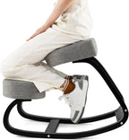 Goplus Ergonomic Kneeling Chair, Rocking Upright Posture Chair with Soft Seat & Knee Pads, Wooden Backless Knee Chair Relieves Neck Back Pain for Home Office Study, Gray and Black
