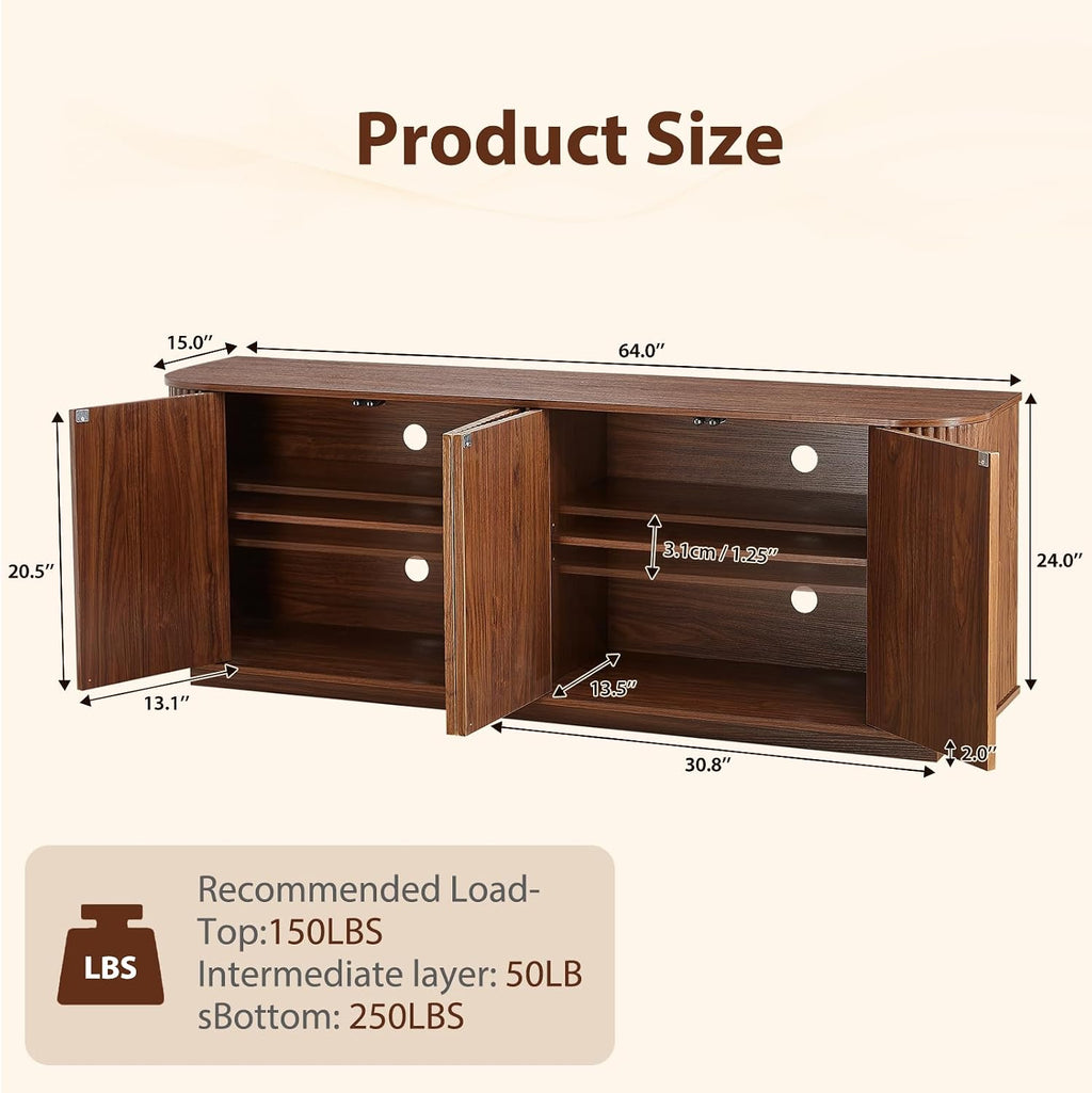 64'' Sideboard Buffet Cabinet, Wood Entertainment Center Modern TV Stand, Media Console with 4 Cabinets for Storage, Television Stands Coffee Bar for Living Room, Dining Room, Entryway