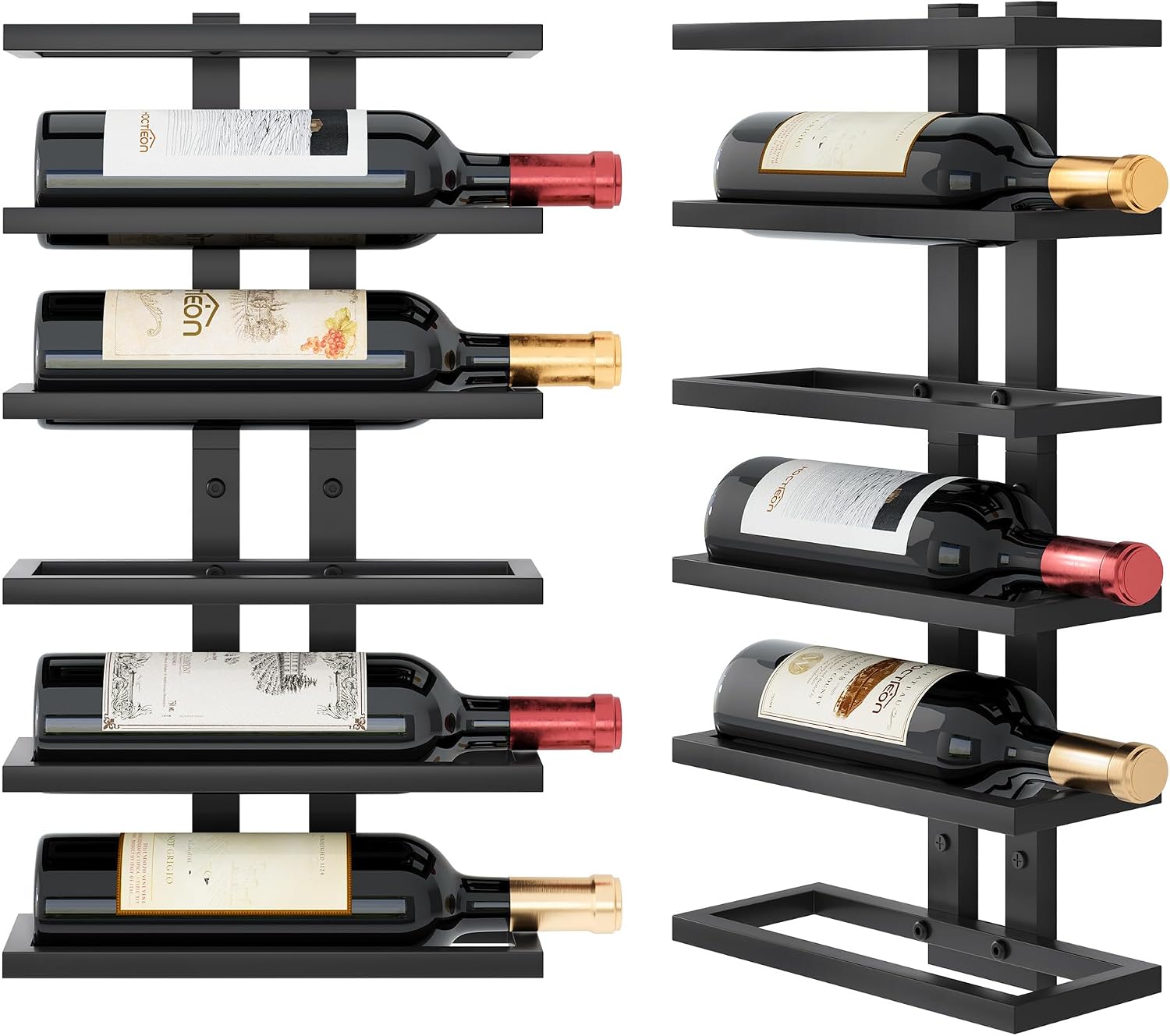 Hoctieon 6 Tier Wall Mount Wine Rack, Wall Racks for Wine Bottles Display and Storage, Hanging Bottle Organizer for Living Room, Dining Room, Wine Cellar, Bar, Black