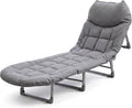 Folding Camping Cot Bed, Gray | 5-Position Adjustable Backrest, 550LBS Heavy Duty Steel Frame, Padded Lounge Chair, Side Pocket