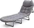 Folding Camping Cot Bed, Gray | 5-Position Adjustable Backrest, 550LBS Heavy Duty Steel Frame, Padded Lounge Chair, Side Pocket