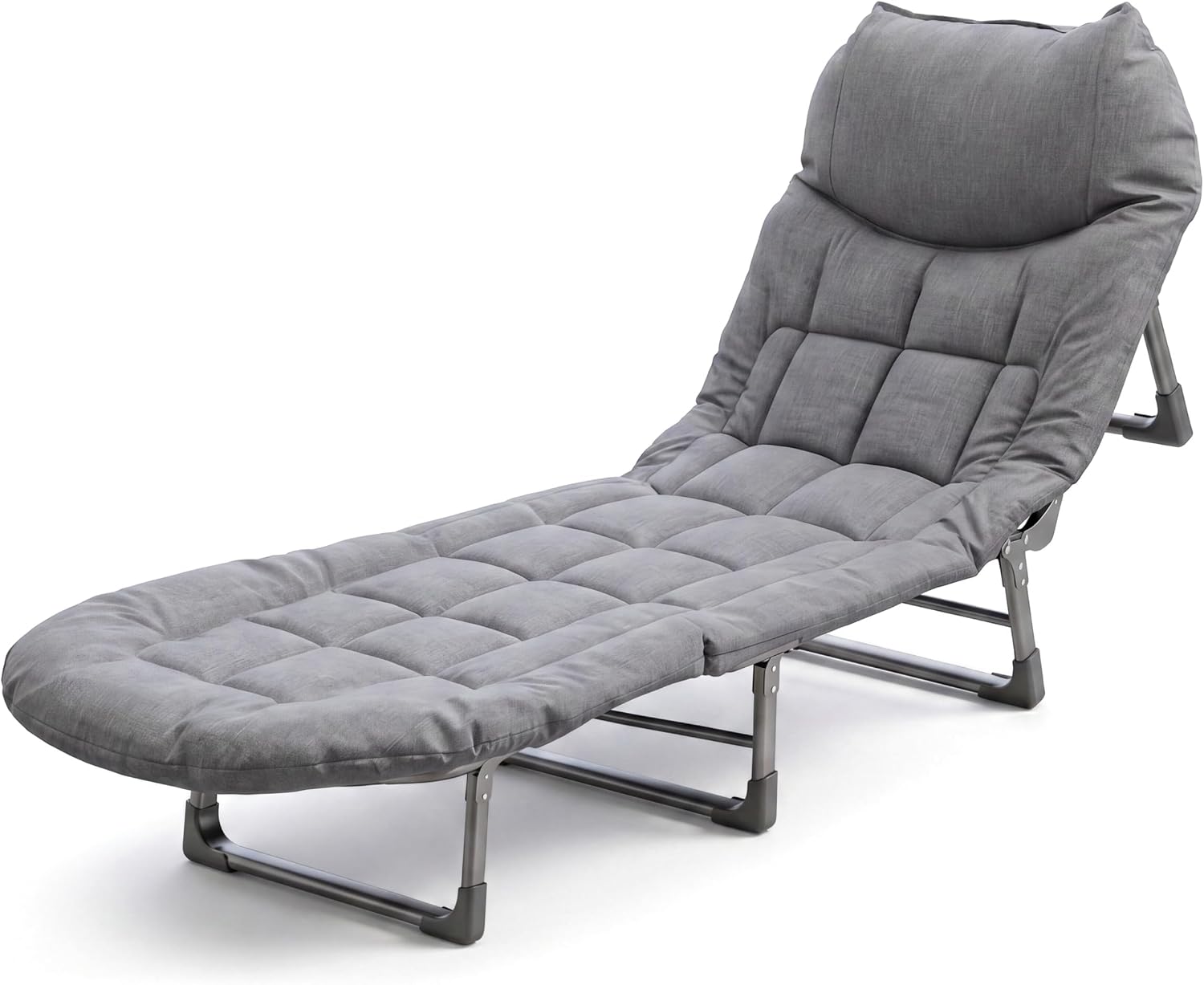 Folding Camping Cot Bed, Gray | 5-Position Adjustable Backrest, 550LBS Heavy Duty Steel Frame, Padded Lounge Chair, Side Pocket