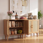 ITEFDTUTNE Rattan Cabinet, Buffet Storage Cabinet Sideboard with 2 Doors & Solid Wood Feet, for Hallway, Entryway, Living Room,or Kitchen